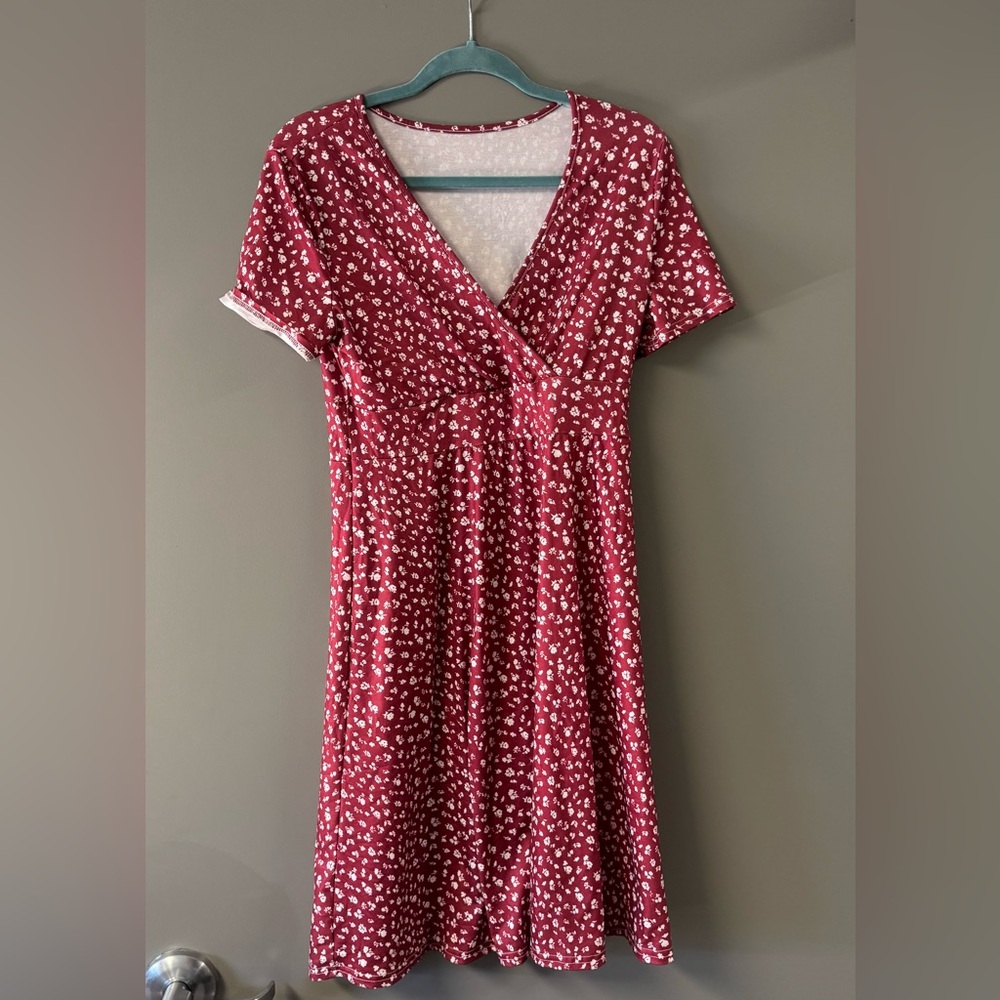 Red Floral V-Neck Dress